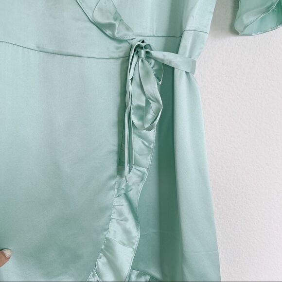 Hill House the Nima Silk Wrap Mini Dress in Mint size L - Picture 10 of 12